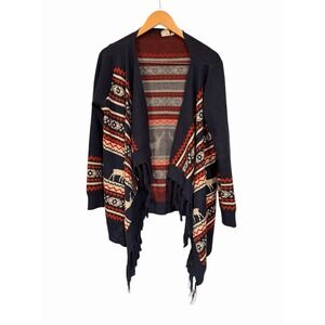 Pink‎ Owl Cardigan Sweater Women's Size Medium Deer Aztec Southwestern